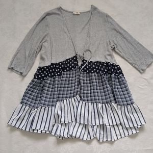 Hummingbird Anthropologie Ruffled patchwork tiered Dots plaid